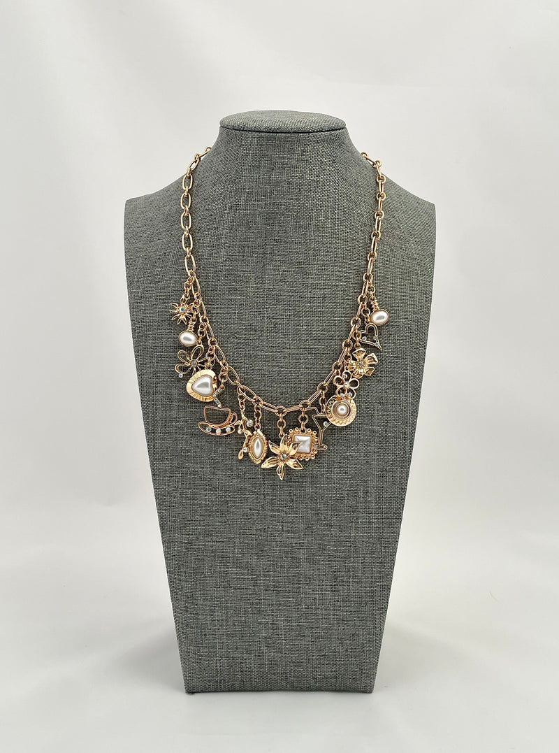 Gold & Pearl Charm Necklace