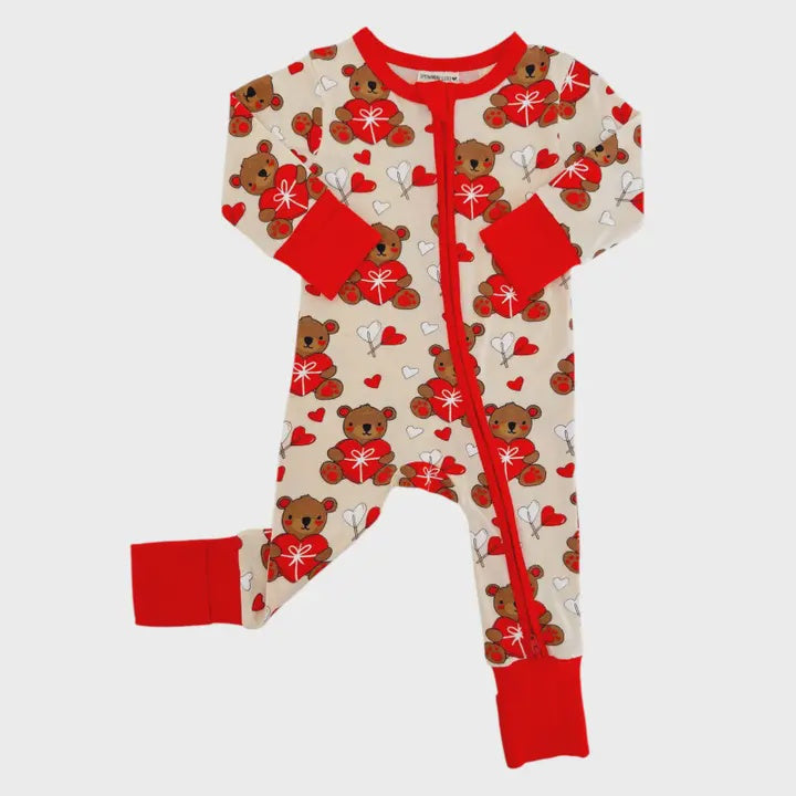 Valentine Bear Zip Romper